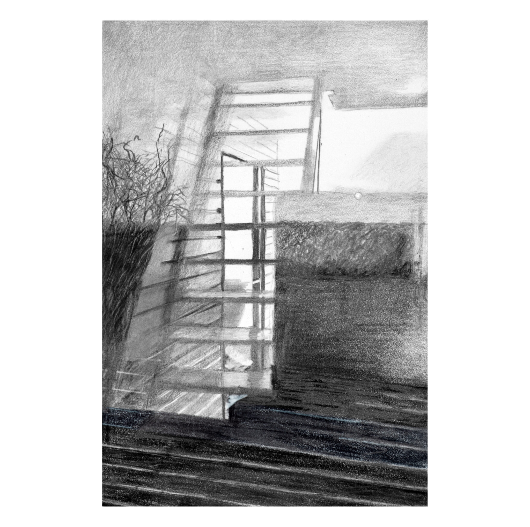 STAIRS DOOR, pencil on stone paper, 15x10cm, 2024
